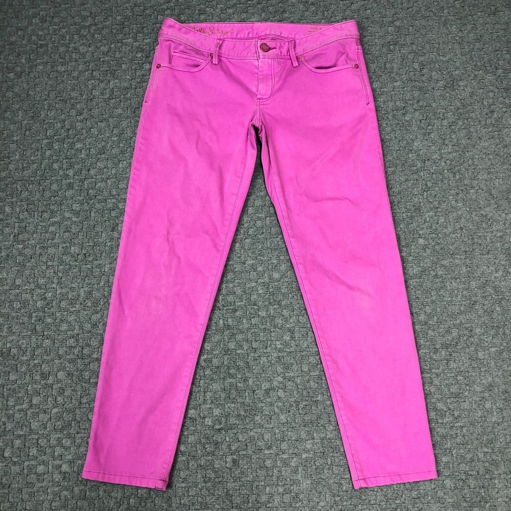 Lilly Pulitzer Jeans Womens 4 Pink Worth Skinny Stretch Five Pocket Logo Pants